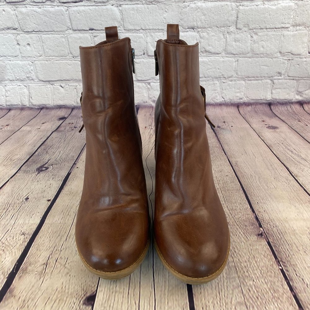 Target Faux Leather Brown Block Heel Ankle Boots - Picture 1 of 9